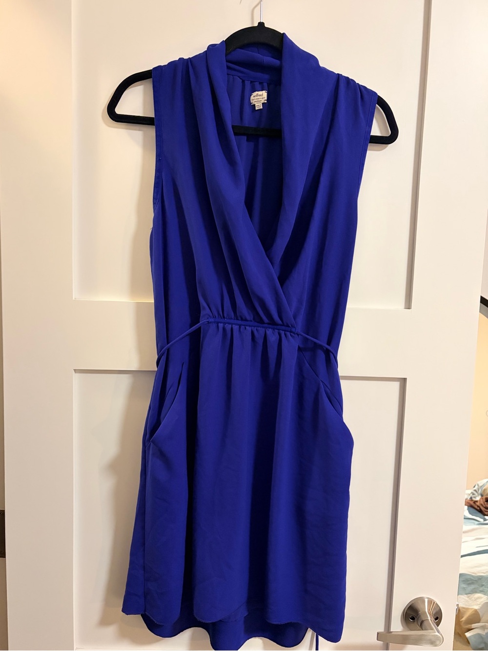 Wilfred Sabine Electric Blue Sleeveless Wrap-Style Mini Dress, Sz M